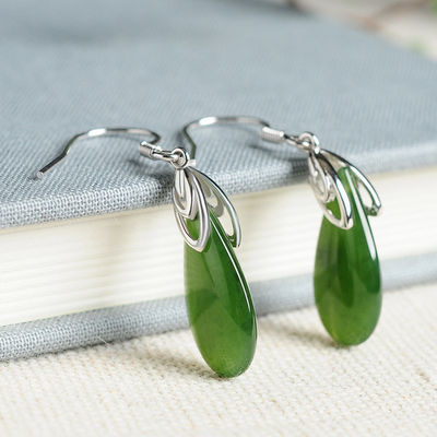 925 Sterling Silver Design Green Nephrite Jade Drop Earrings with Custom Logo Sublimation Printing (Зелёный нефритовый нефритовый нефритовый нефритовый серебряный серьги с сублиматической печатью логотипа)
