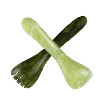 Настраиваемый логотип доступен светлый зеленый Xiuyan Jade Gua Sha форма ложки Акупунктурная ручка для глаз Акупунктура ложка массажник