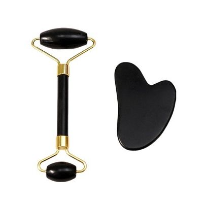 Body Scraper Customized Logo Availabled Natural Black Bianstone Face Massage Roller Guasha Black Jade Roller Set для массажа