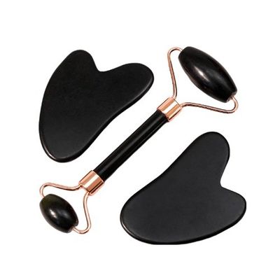 Body Scraper Customized Logo Availabled Natural Black Bianstone Face Massage Roller Guasha Black Jade Roller Set для массажа