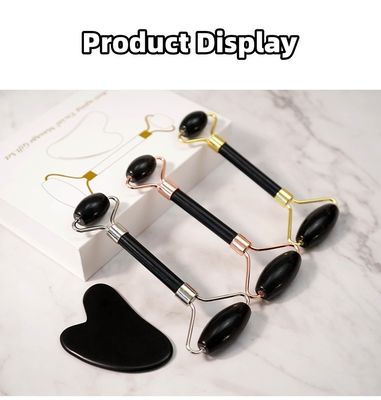 Body Scraper Customized Logo Availabled Natural Black Bianstone Face Massage Roller Guasha Black Jade Roller Set для массажа