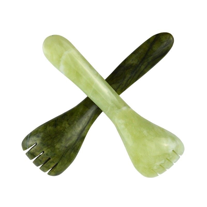 Настраиваемый логотип доступен светлый зеленый Xiuyan Jade Gua Sha форма ложки Акупунктурная ручка для глаз Акупунктура ложка массажник