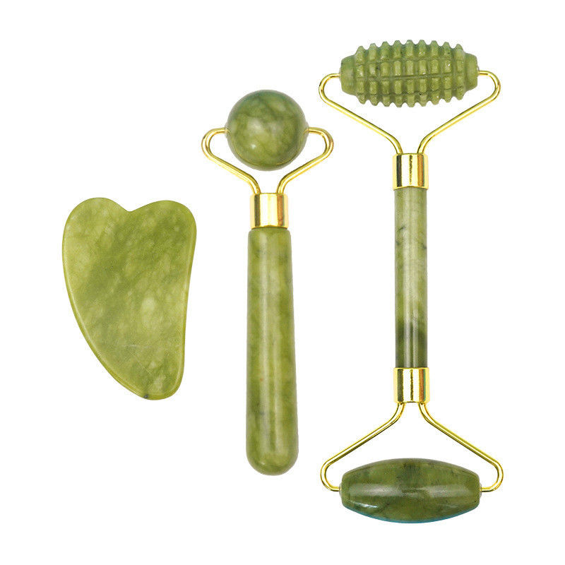 2024 Black Jade Roller Gua Sha Set для массажа тела и 100% натурального ухода за кожей лица с двойной головой
