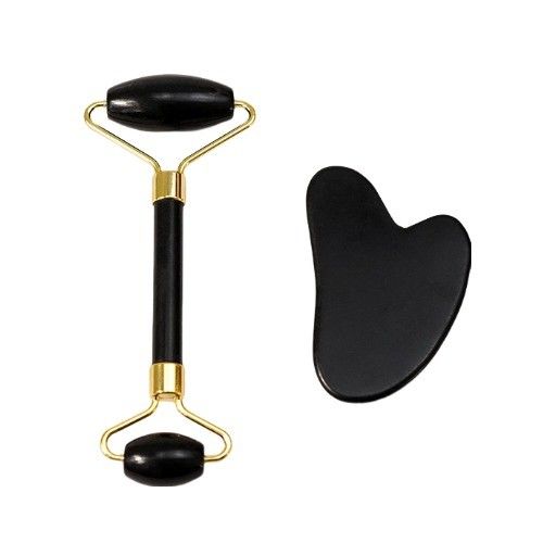 Body Scraper Customized Logo Availabled Natural Black Bianstone Face Massage Roller Guasha Black Jade Roller Set для массажа