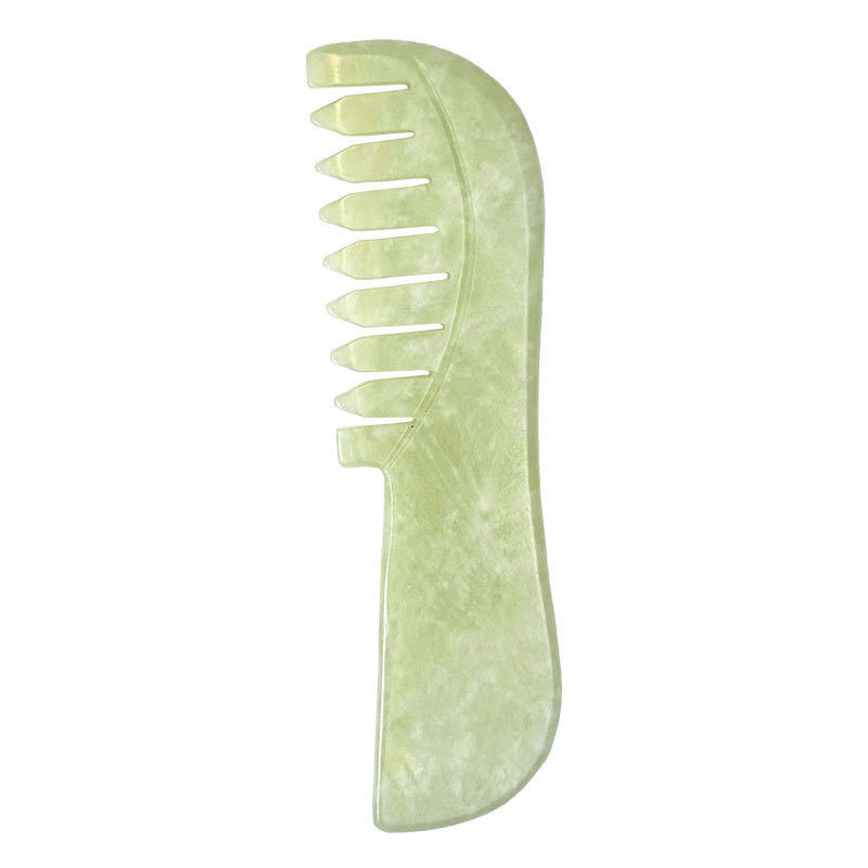 Естественный Xiuyan Jade Gua Sha Массажный гребец для кожи головы Нефритовый камень Уход за головой Массажер для волос Гуаша Расслабляющий инструмент для массажа тела